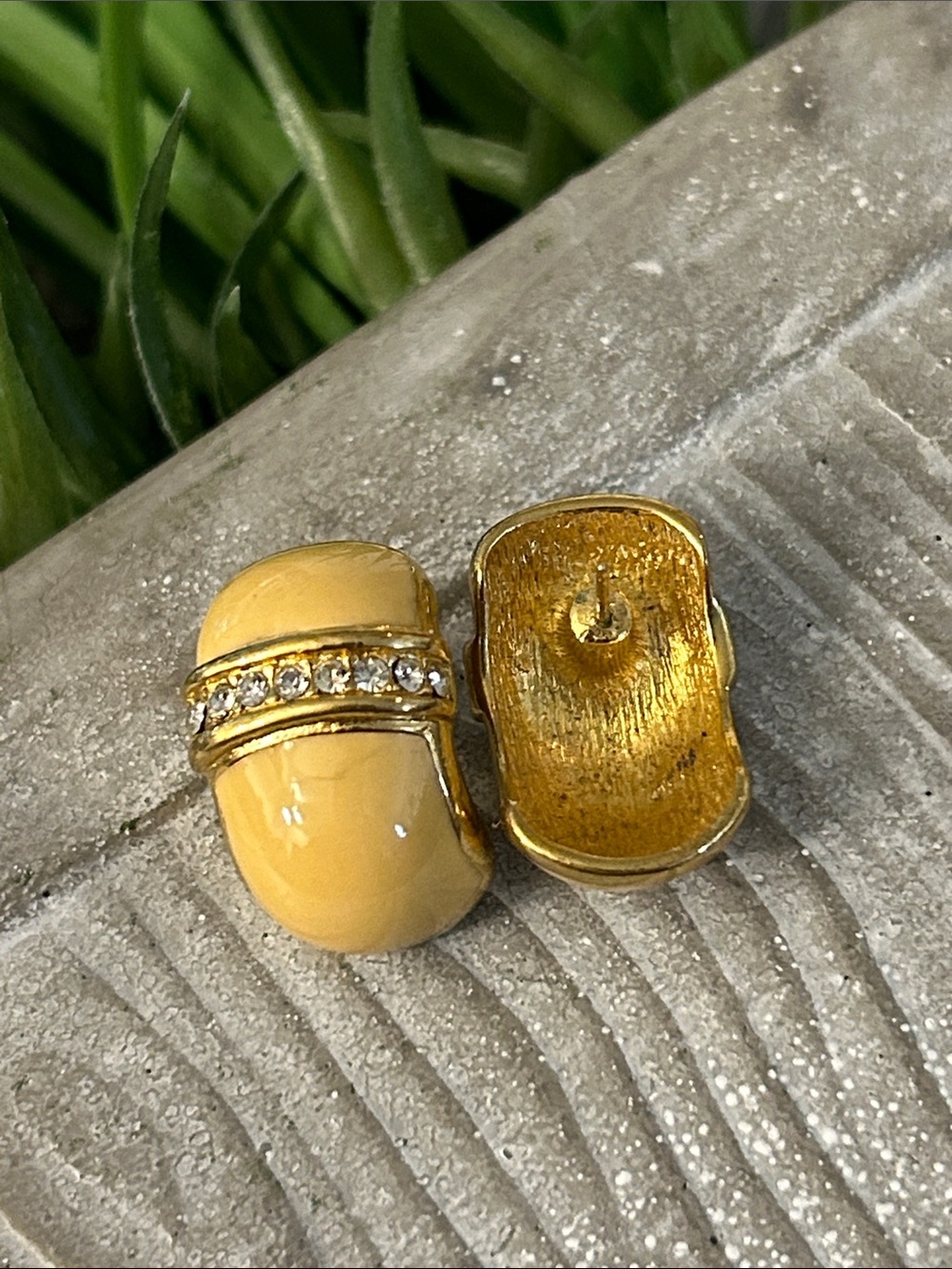 Gold-Tone Yellow Enamel Hoop post-back Earrings with Crystal Accents - Picture 2 of 5